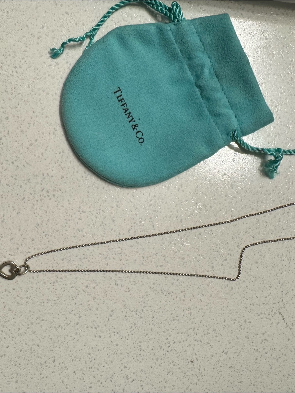 Tiffany & Co. Silver Heart Key Necklace with Blue Pouch - Picture 2 of 4